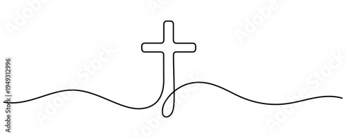 Continuous line drawing of Christian cross. Religious cross one line icon. One line drawing background. Vector illustration. Cross black icon . Editable stroke