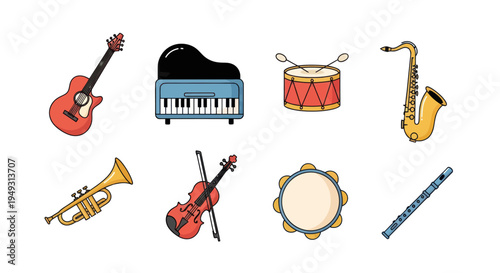 Musical instrument collection isolated
