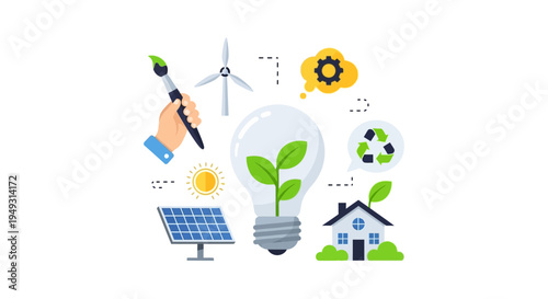 Green Energy and Sustainable Future Concept. Renewable Power Solutions, Eco-friendly Innovation, and Environmental Protection.