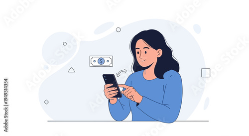 Woman using smartphone for mobile banking, online payment, money transfer, financial transaction