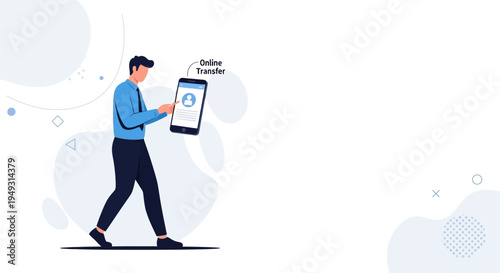 Man using smartphone for online money transfer, digital banking concept