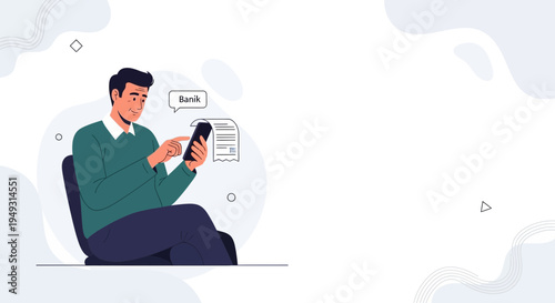 Man using mobile banking app for online payments and financial transactions