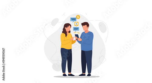 Couple Using Smartphones for Online Shopping and Communication