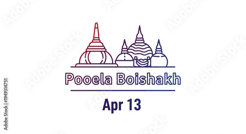 Pohela Boishakh Bengali New Year icon with stupas and date isolated on transparent background