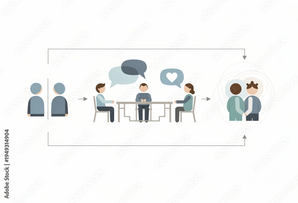 Fototapeta premium Visual Process of Relationship Development through Communication and Emotional Connection in a Minimalist Style Infographic captured with clarity