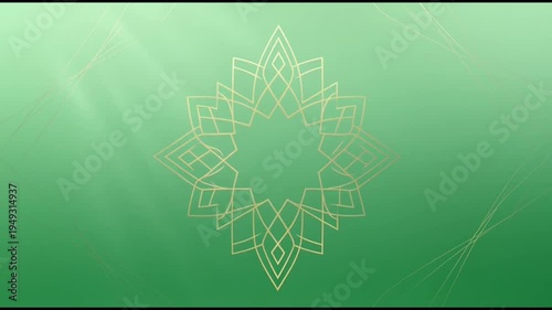 Green background with white mandala design.