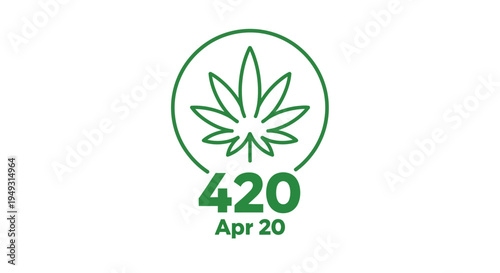 Green marijuana leaf icon with 420 and April 20 text in circle, isolated on transparent background