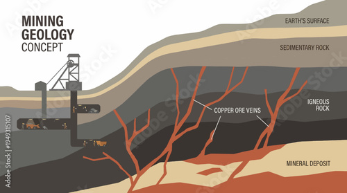 Mining Geology Copper Ore Veins Underground Cross Section