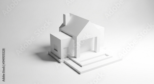 Minimalist 3D White House Model Icon for Real Estate Architecture and Property Development Concepts