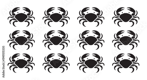Black silhouette crab icons set vector illustration sea creature nautical design elements seafood symbol