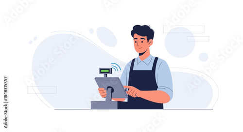 Cashier using tablet POS system for payment and sales in store