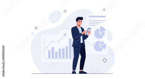 Man analyzing financial charts on tablet, business growth concept
