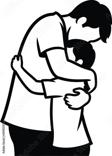 Father and Son Hugging Each Other Love and Protection Silhouette