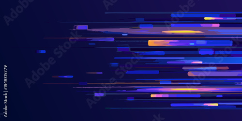 Abstract digital art featuring layered glowing horizontal lines on dark blue