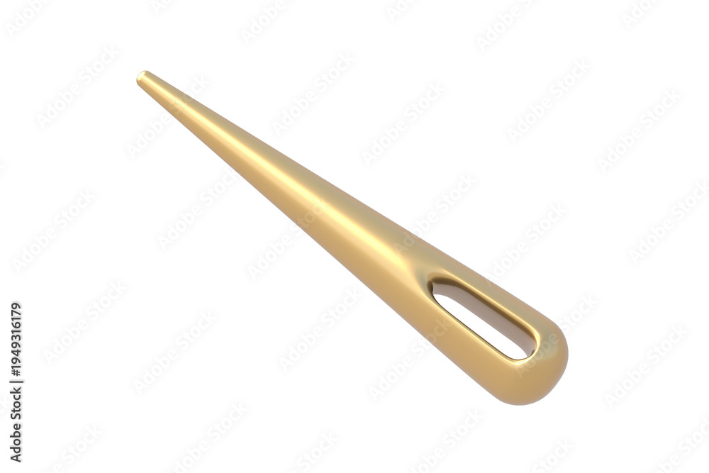 Obraz premium Golden sewing needle isolated on white background. Equipment for atelier. 3d render