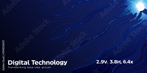 Abstract digital technology background with flowing lines and bright light