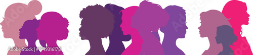 Colorful women diversity icon set portraits collection representing female empowerment, equality, community and multicultural identity in modern artistic style.