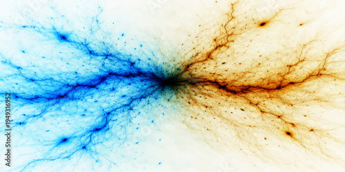 A conceptual abstract background featuring a contrast between electric blue and warm amber energy