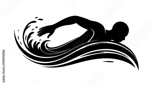 Foto Silhouette of a freestyle swimmer in water waves on transparent background