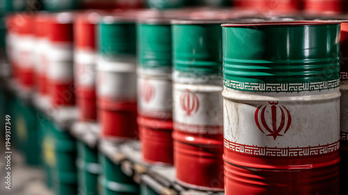 oil barrels with iranian flag