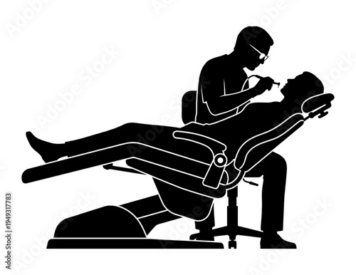 Dentist silhouette treating patient in chair