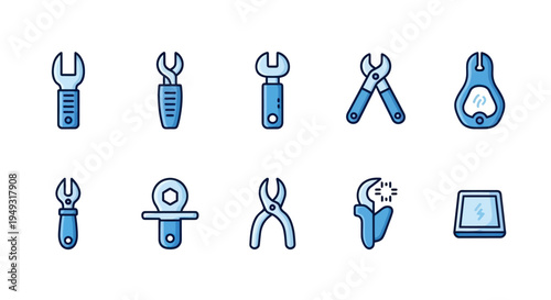 Set of blue repair tools icons