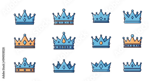 Set of various cartoon crown illustrations