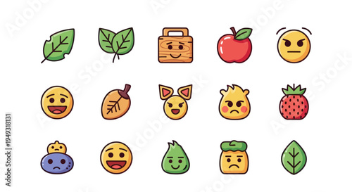 Set of various cartoon emoticons and elements