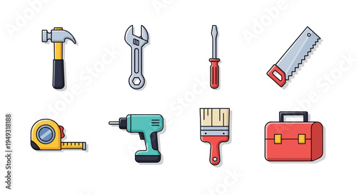 Set of various construction tools