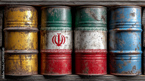 oil barrels with iranian flag