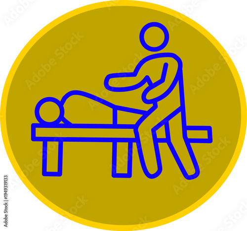 Massage therapy icon showing therapist massaging patient on treatment table. Simple healthcare and wellness illustration representing spa, physiotherapy, and relaxation.