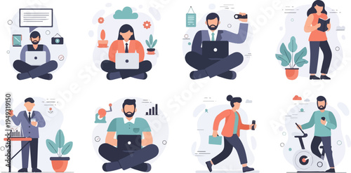 Diverse individuals engaged in various activities, work, and leisure