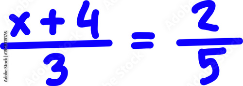 Simple algebra equation showing fraction with variable x on white background. Basic mathematics concept illustrating equation solving, algebra learning, and education.