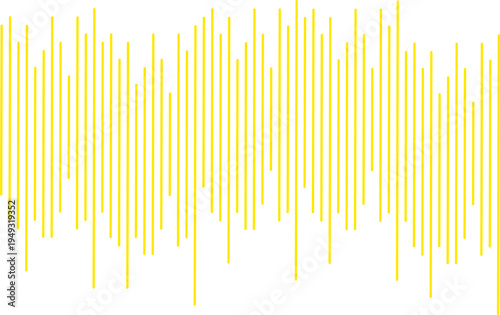Abstract yellow sound wave made of vertical lines on white background. Audio waveform visualization concept representing music, recording, technology, and digital signal.