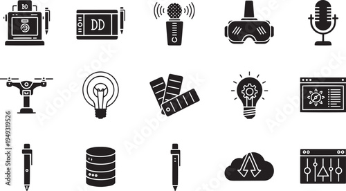 Creative Design and Digital Content Production Icon Set for Graphic Designers Multimedia Creators and Studio Workflows