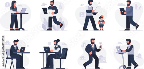 Diverse individuals engaged in modern work and daily activities