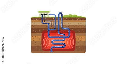 Geothermal Energy System Diagram: Renewable Heat from Earth's Core for Sustainable Power and Heating Solutions