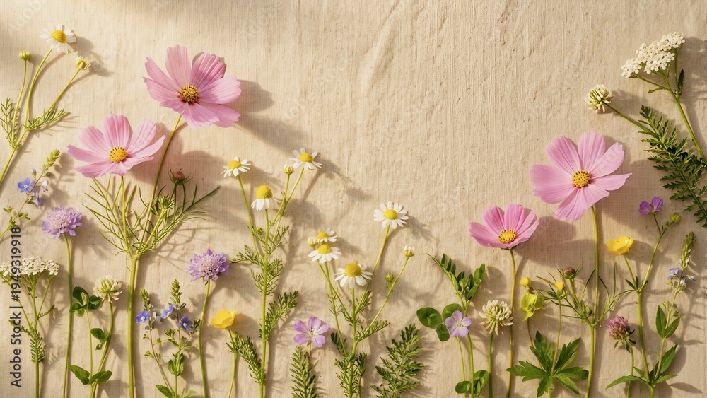Fototapeta premium spring flowers on wall