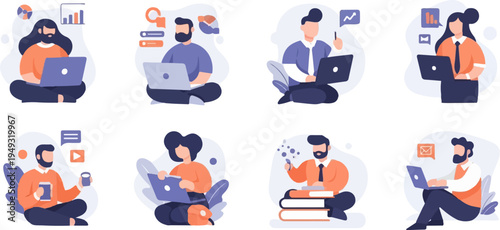 Diverse individuals engaged in digital activities and learning