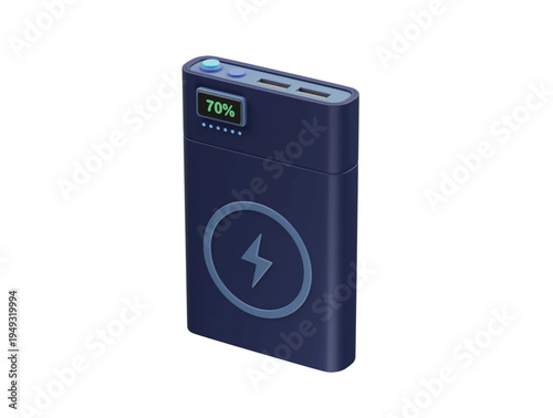 Portable Power Bank with Wireless Charging and Digital Display icon 3d rendering illustration