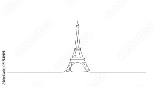 Eiffel Tower minimalist line art drawing against a white background, iconic Parisian landmark elegantly depicted in a single continuous stroke.