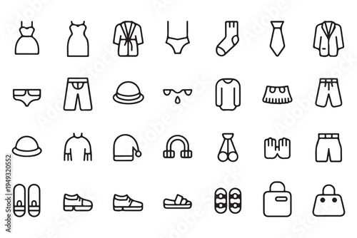 Collection of Minimalist Clothing and Fashion Accessories Line Icons