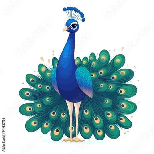 Colorful peacock displaying plumage in a vibrant illustration