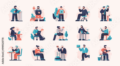 Diverse group of people engaged in various everyday activities and professions