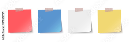 Sticky note with duct tape, post it note paper, memo reminder, sticky paper note with clipping path isolated on transparent background