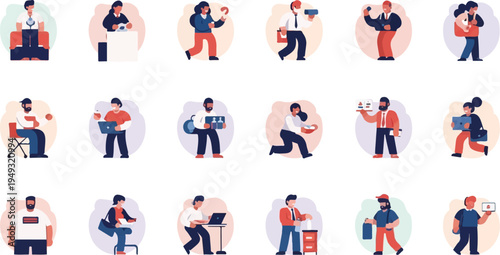 Diverse cartoon people depicted in various everyday activities, such as working and carrying items