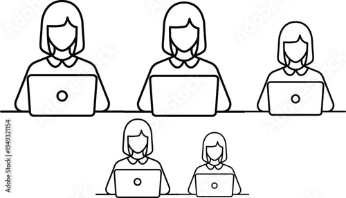 Woman working on laptop illustration, remote work professional concept, online business freelancer workspace, female office worker vector icon
