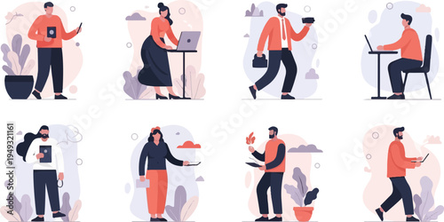 Diverse individuals engage in various modern activities and professions