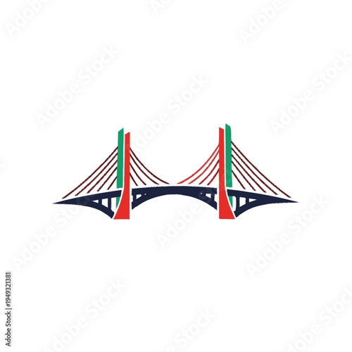 Modern Cable-Stayed Bridge Vector Illustration. Abstract Architectural Structure for Connection, Transport, and Infrastructure.