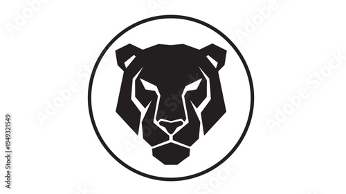 Lion head geometric icon within a black circle, representing strength and boldness in a modern, minimalist design.